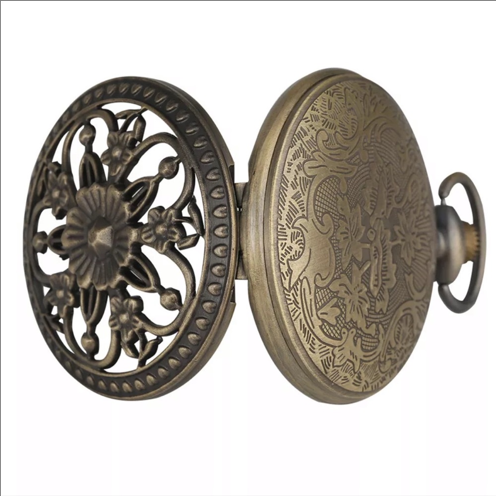 NEW Flower Bronze Necklace Pocket Watch - Picture 6 of 6